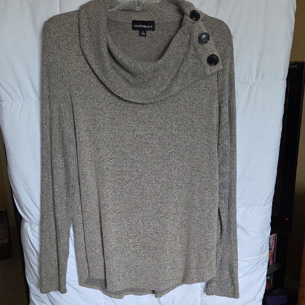 Tan Cowl Neck Sweater with Elegant Turtleneck Design